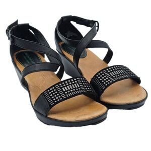 Montana Shoes Womens Size 8‎ Black Sartell Wedge Sandals Leather Studded Comfort